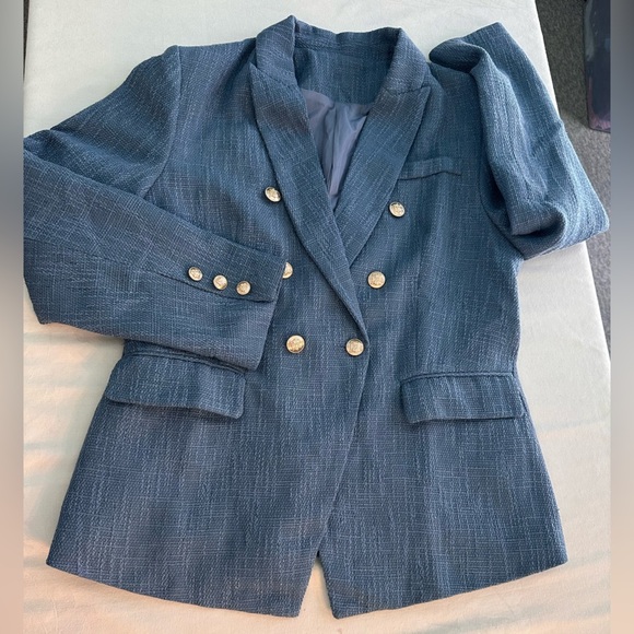 Unbranded Nubby Tweed Slate Blue Blazer With Gold Buttons Very Chic!! Sz XL - Picture 11 of 15